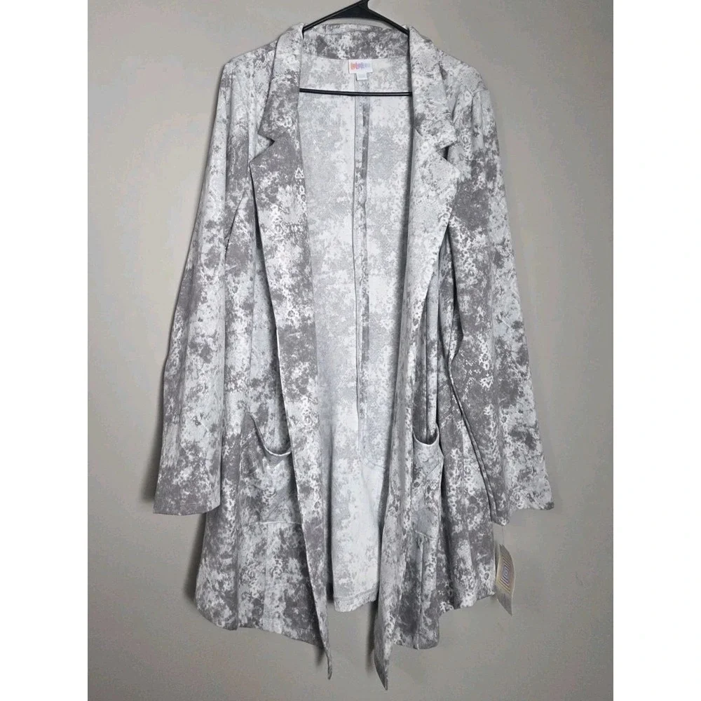 Lularoe Gwen Blazer Jacket Plus Size 2XL Gray Snakeskin Print Long Pockets - Picture 2 of 6